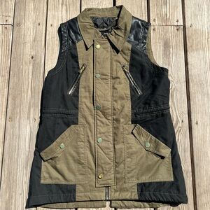 fate zip up vest | size large vest | olive green + black vest with buttons